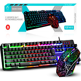 KIT Teclado E Mouse Gamer USB com LED RGB ABNT2 EBAI - FZF-K13