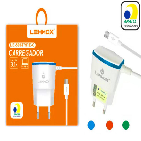 Carregador Universal 3.1A com Cabo Type-C LEHMOX - LE-506 TYPE-C