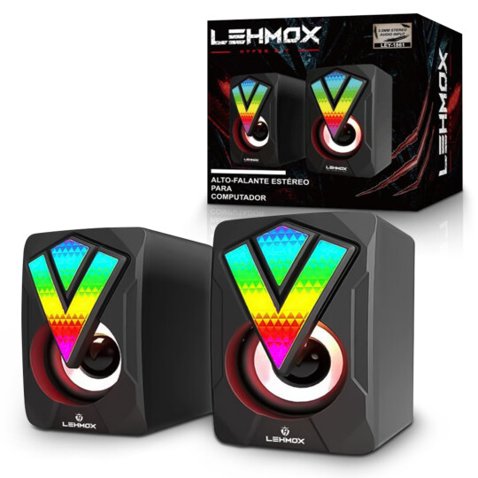 Caixa De Som Para Pc Usb P2 com Iluminação Led Rgb Lehmox - LEY-1861