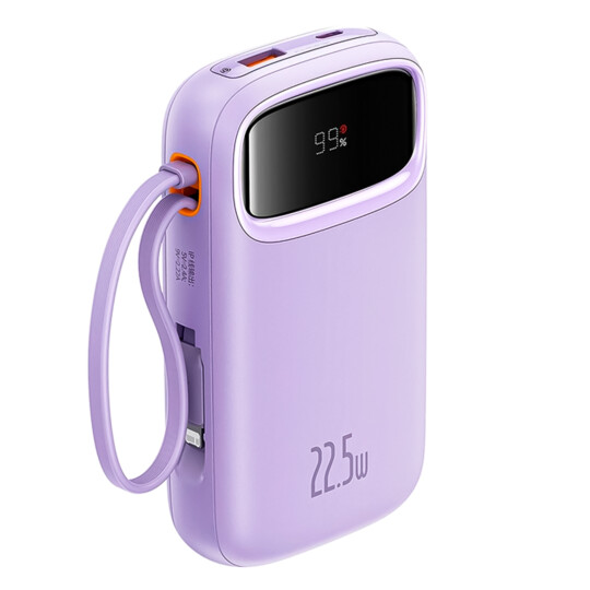 Carregador Portátil Baseus Qpow2 Cabo-Duplo Digital Display 10000mAh 22.5W Roxo PPQD3-10