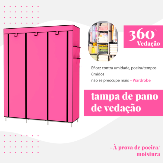 Guarda Roupa 3 Portas Casal Armário Dobrável Organizador Rosa