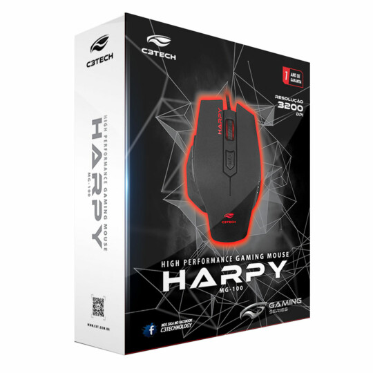 Mouse Gamer Usb Led 3200 dpi Harpy Preto C3Tech - MG-100BK