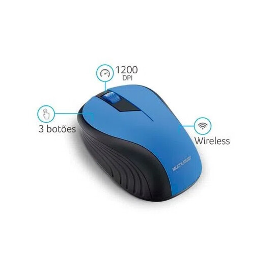 Mouse Sem Fio Wireless 2.4ghz Usb Preto/Azul Multilaser - MO215