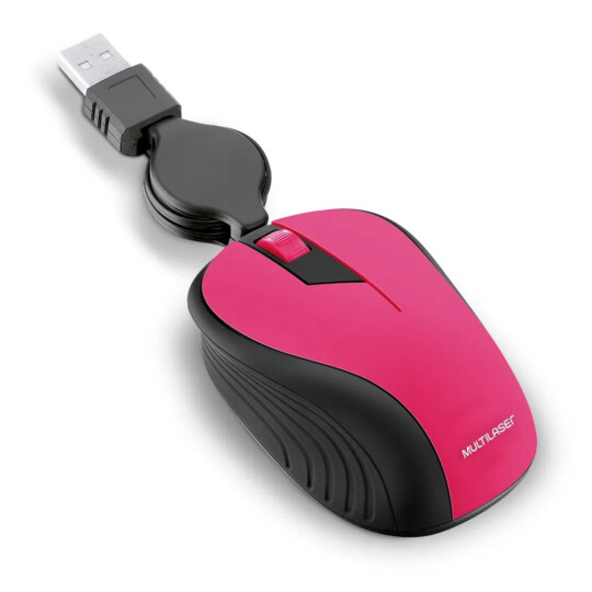 Mouse Óptico Usb Retrátil 1200 dpi Rosa Multilaser - MO233