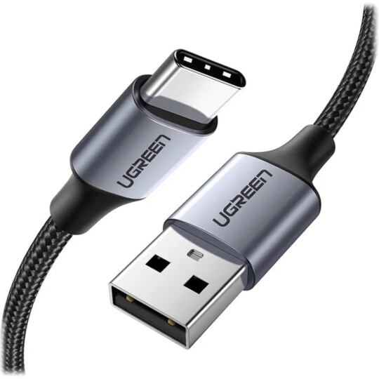 Cabo UGREEN USB-A 2.0 para USB-C Niquel Trançado de Alumínio 3M Cinza Espacial - 60408