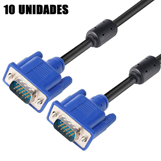 Kit 10x Cabo VGA Macho 1,5 Metros para Monitor Projetor Atacado - SH-3020