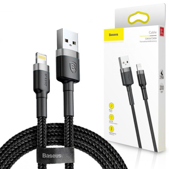 Cabo Lightning Baseus Cafule 2.4a 1m Preto - CALKLF-BG1