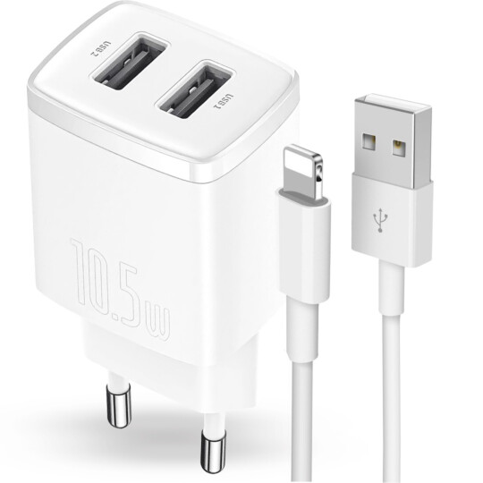 Carregador 10.5W 2 Portas USB Compact com Cabo Lightning Branco BASEUS - CCXJ070302