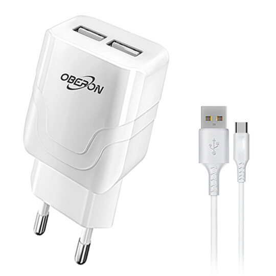 Carregador de Celular 5.1A com 2 Portas USB e Cabo Tipo-C OBERON - OR-IC019/C