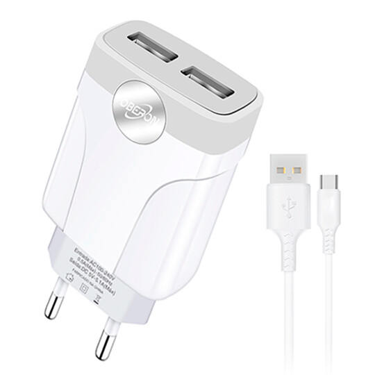 Carregador de Celular 5.1A com 2 Portas USB  e Cabo Tipo-C OBERON - OR-IC020/C