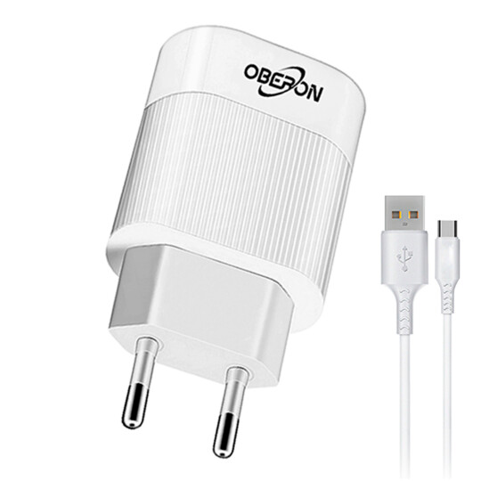 Carregador de Celular 5.1A com 2 Portas USB e Cabo Tipo-C OBERON - OR-IC022/C