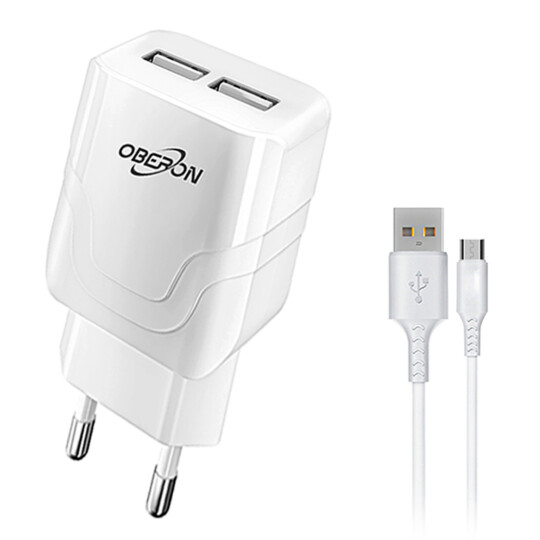 Carregador de Celular 5.1A com 2 Portas USB e Cabo V8 OBERON - OR-IC019/M