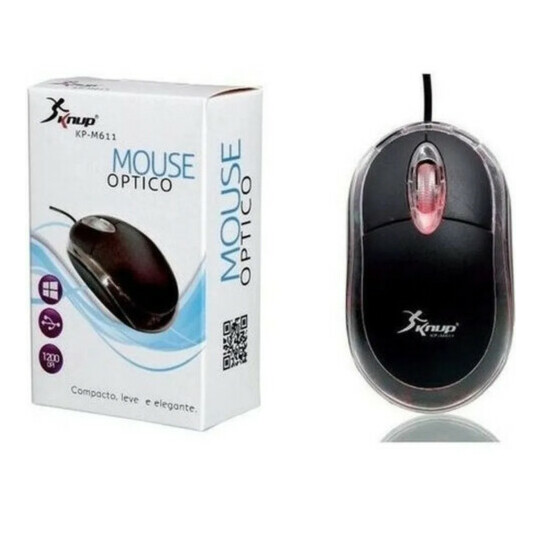 CAIXA FECHADA 200 Unidades Mouse Óptico USB 2.0 3 Botões 1200 DPI KNUP - KP-M611