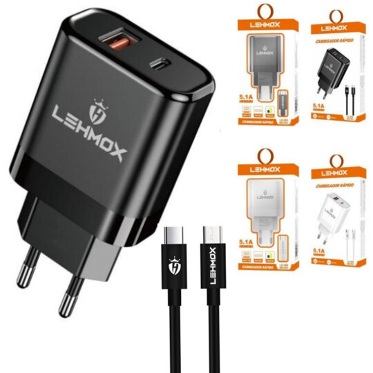 Carregador de Celular 5.1A PD+USB com Cabo V8 LEHMOX - LE-486 MICRO