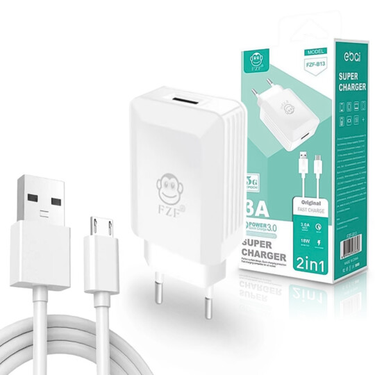 Carregador De Celular Usb Quick Charge 3.0 Com Cabo V8 - FZF-B13 V8