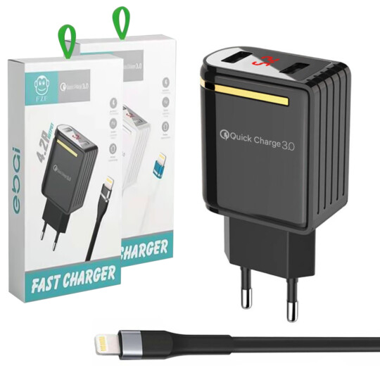 Carregador De Celular 4.2a Com 2 Usb E Cabo Lightning IOS - FZF-C11 5G