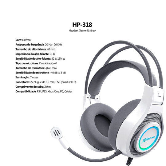 Headset Gamer com Fio Xtrike-me Gh-515w Branco para PC 2P2