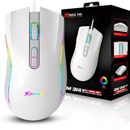 Mouse Gamer Xtrike-ME GM-314 WH Branco USB com RGB 7200dpi