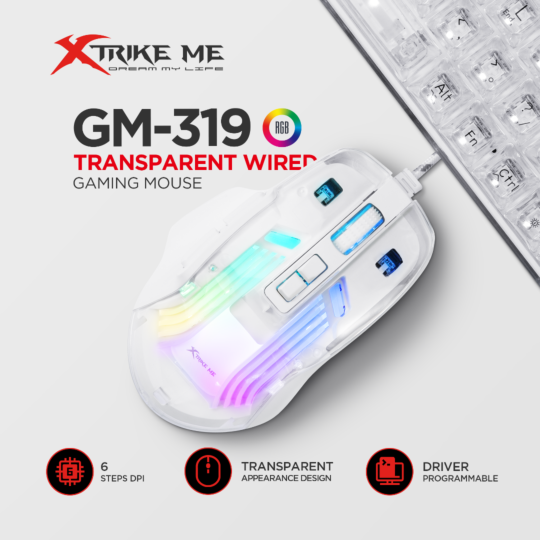 Mouse Gamer Xtrike-ME GM-319 Transparente RGB USB 7200dpi