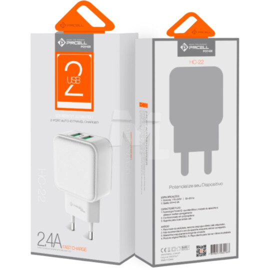 Carregador de Celular Power 2 Portas USB 2.4A PMCELL - HC-22