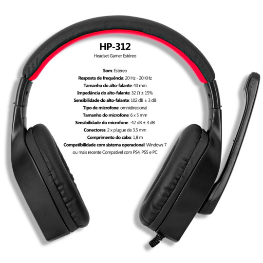 Headset Gamer com Fio Xtrike-ME HP-312 PC PS4 Xbox Vermelho