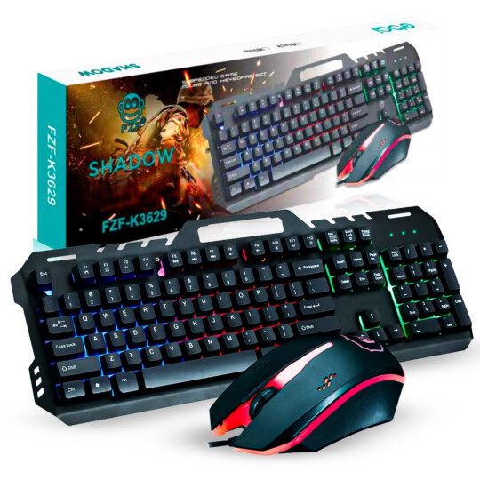 KIT Teclado E Mouse Gamer USB com LED RGB ANSI EBAI - FZF-K3629