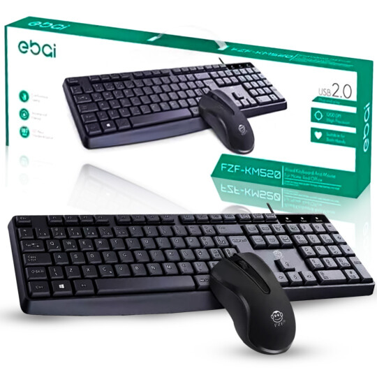 KIT Teclado E Mouse Com Fio USB 1200DPI ABNT2  EBAI - FZF-KM520