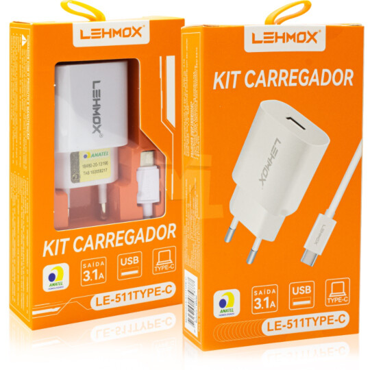 Carregador de Celular 3.1A Usb com Cabo Type-C LEHMOX - LE-511 TYPEC