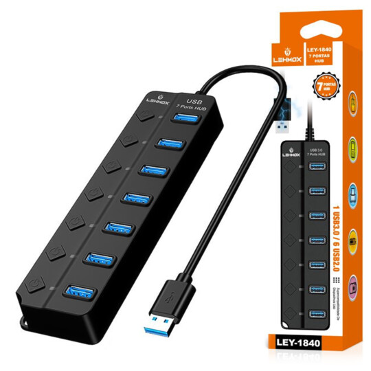 Hub Usb Extensor 7 Portas 1 USB 3.0 / 6 USB 2.0 com Interruptor Lehmox - LEY-1840