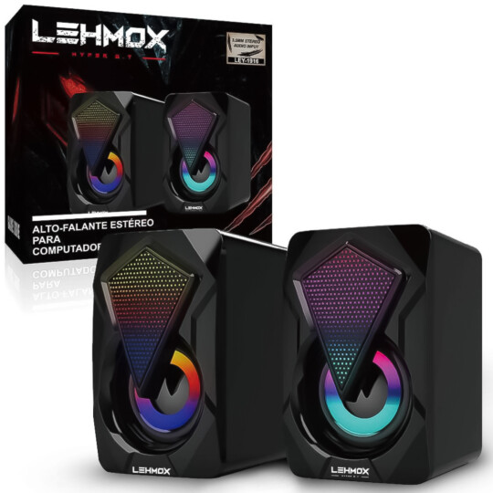 Caixa de Som para PC USB P2 com Iluminação Led RGB Lehmox - LEY-1916