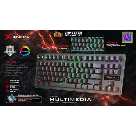 Teclado Mecânico Gamer 85% com Led Xtrike-ME GK-979 USB ANSI