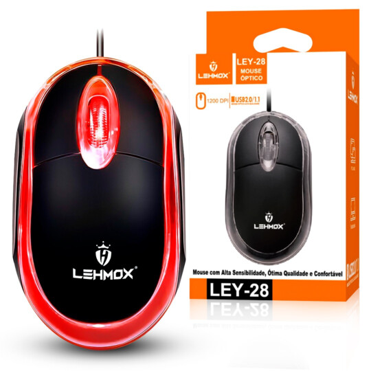 Mouse Óptico com fio Usb Básico Lehmox - LEY-28