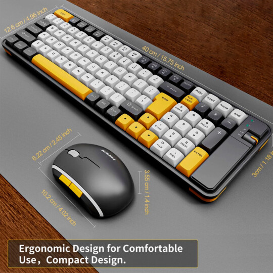 KIT Teclado E Mouse Sem Fio Bluetooth Wireless 2.4GHZ KNUP - KP-TE129 AMARELO