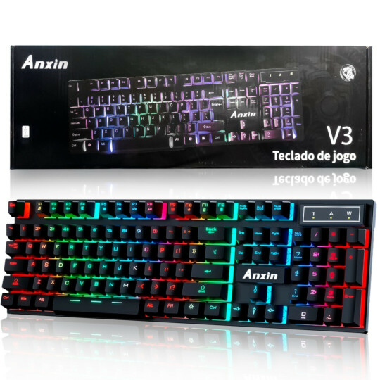 Teclado Gamer Semi Mecânico com Fio USB e Iluminação LED RGB - V3  - CAIXA FECHADA 20 UNIDADES