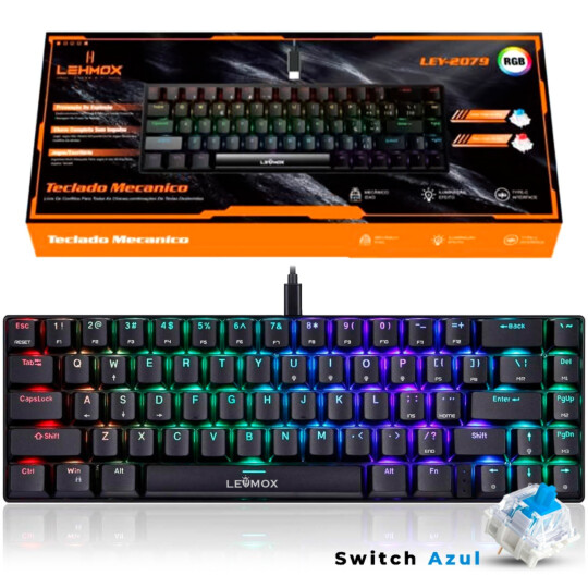 Teclado Mecânico Gamer Switch Blue 60% COM LED RGB LEHMOX - LEY-2079 B