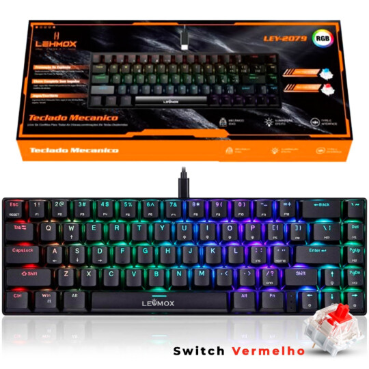 Teclado Mecânico Gamer Switch RED 60% COM LED RGB LEHMOX - LEY-2079 R