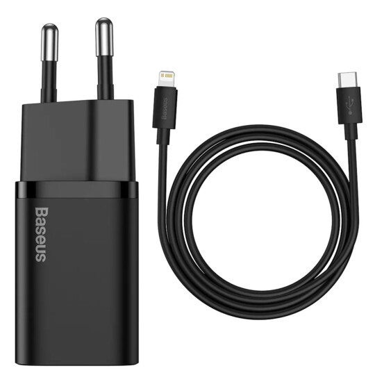 Carregador Tipo C Baseus Quick Charger 20w Com Cabo Usb-c P/ Lightning Preto - TZCCSUP-B01