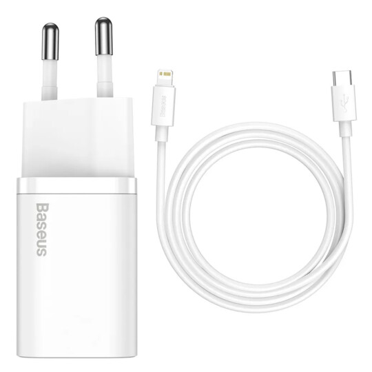 Carregador Tipo C Baseus Quick Charger 20w Com Cabo Usb-c P/ Lightning Branco - TZCCSUP-B02