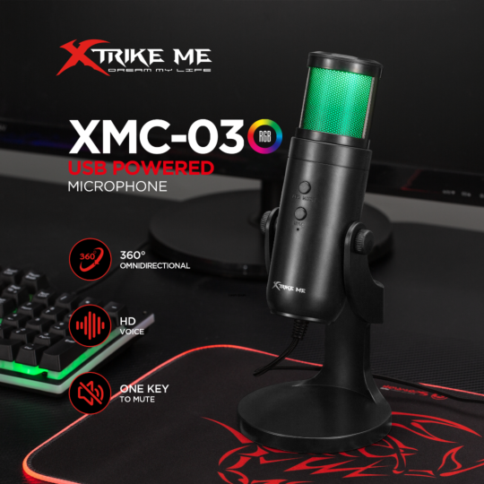 Microfone Gamer Profissional RGB Condensador Xtrike-ME XMC03