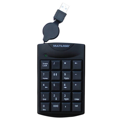 Teclado Numérico Com Fio Retratil Multilaser Usb 20 Teclas Preto - TC230