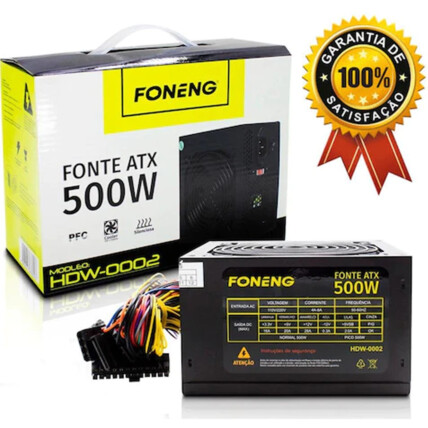 Fonte ATX 500W Para PC Bivolt Manual com Cabo De Alimentação - HDW-0002 6G