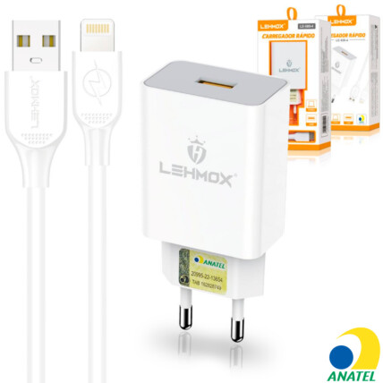 Carregador De Celular 3.1a Usb Com Cabo Lightning LEHMOX - LE-509-3