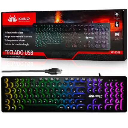 Teclado Gamer Usb com Led RGB e Teclas Redondas Knup - KP-2059