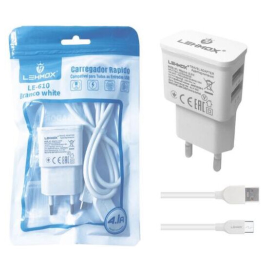 Carregador de Celular 4.1A 2 Usb + Cabo V8 Lehmox - LE-610