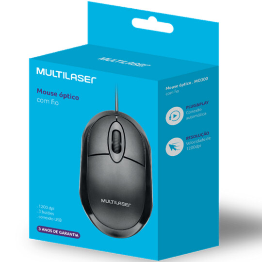 Mouse Multilaser Classic Box Óptico Full Black USB - MO300