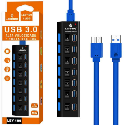 Hub 3.0 7 Portas USB Extensor com Interruptor Lehmox- LEY-199