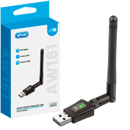 Adaptador Wifi para PC USB 3.0 600 Mbps Wireless 2.4GHZ 5GHZ KNUP - KP-AW161