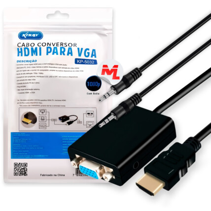 Cabo Conversor HDMI para VGA com Áudio P2 Knup - KP-5032