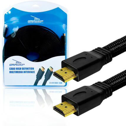 Cabo HDMI 15 Metros 1.4 Flat em Malha GRASEP - D-H51000 15M