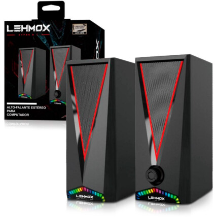 Caixa de Som Gamer para PC USB iluminação Led RGB LEHMOX - LEY-1874